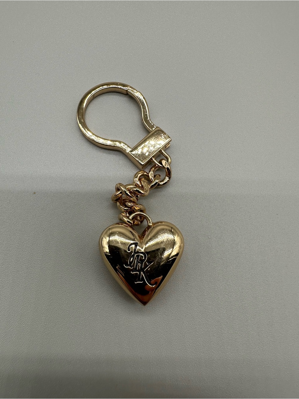 Heavy Gold tone Heart Keychain Charm with Monogram Accent “JRK/JPK”
